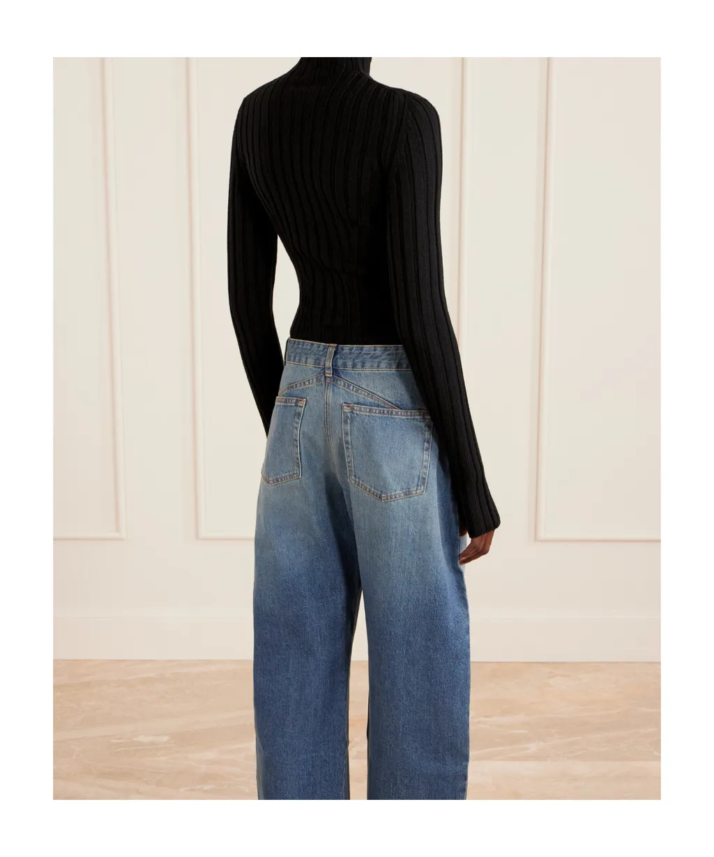 Ribbed Wool Turtleneck Bodysuit