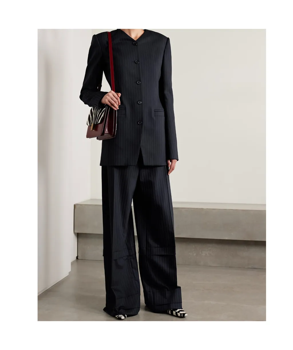 Naran Pinstriped Herringbone Woven Blazer