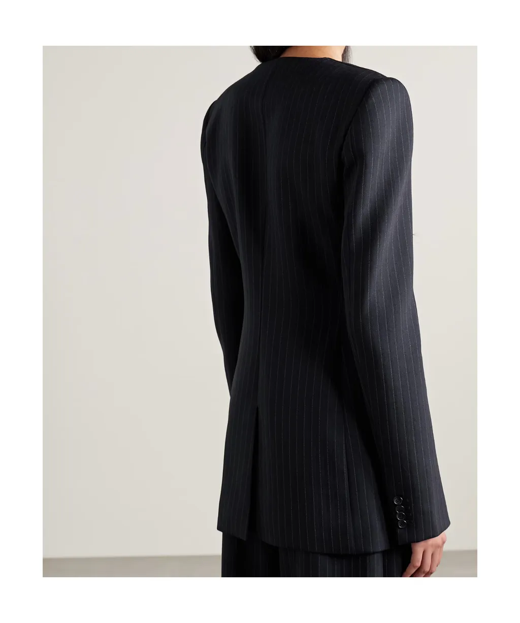 Naran Pinstriped Herringbone Woven Blazer