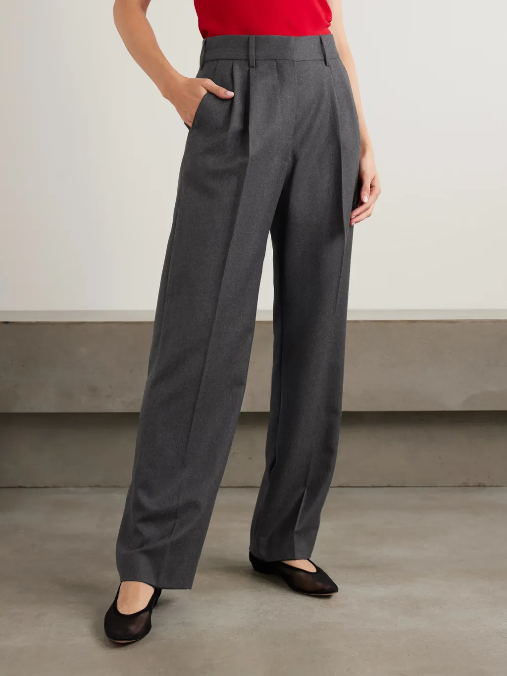 Fox Pleated Wool-Twill Straight-Leg Pants