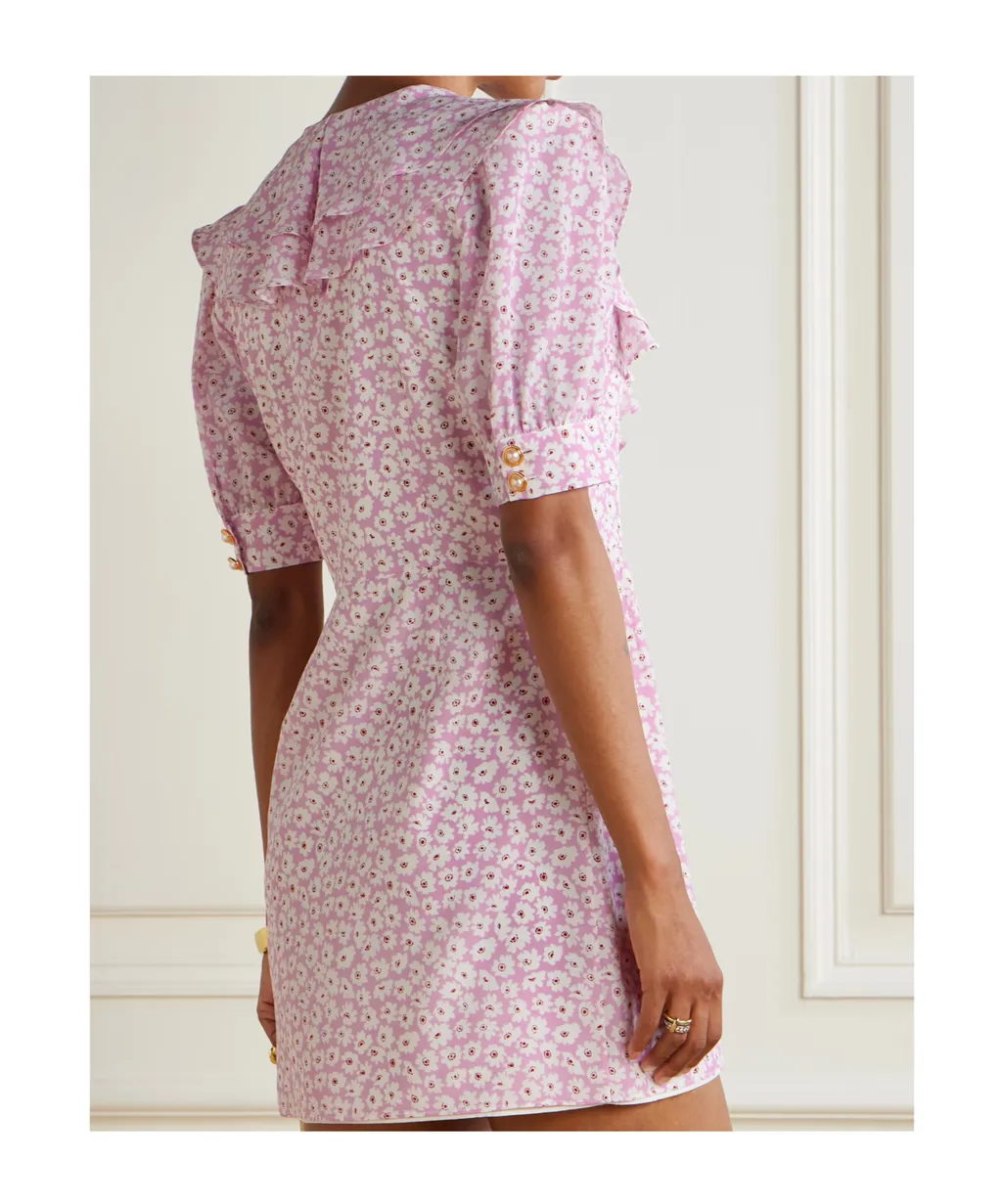 Ruffled Floral-Print Silk-Georgette Mini Wrap Dress