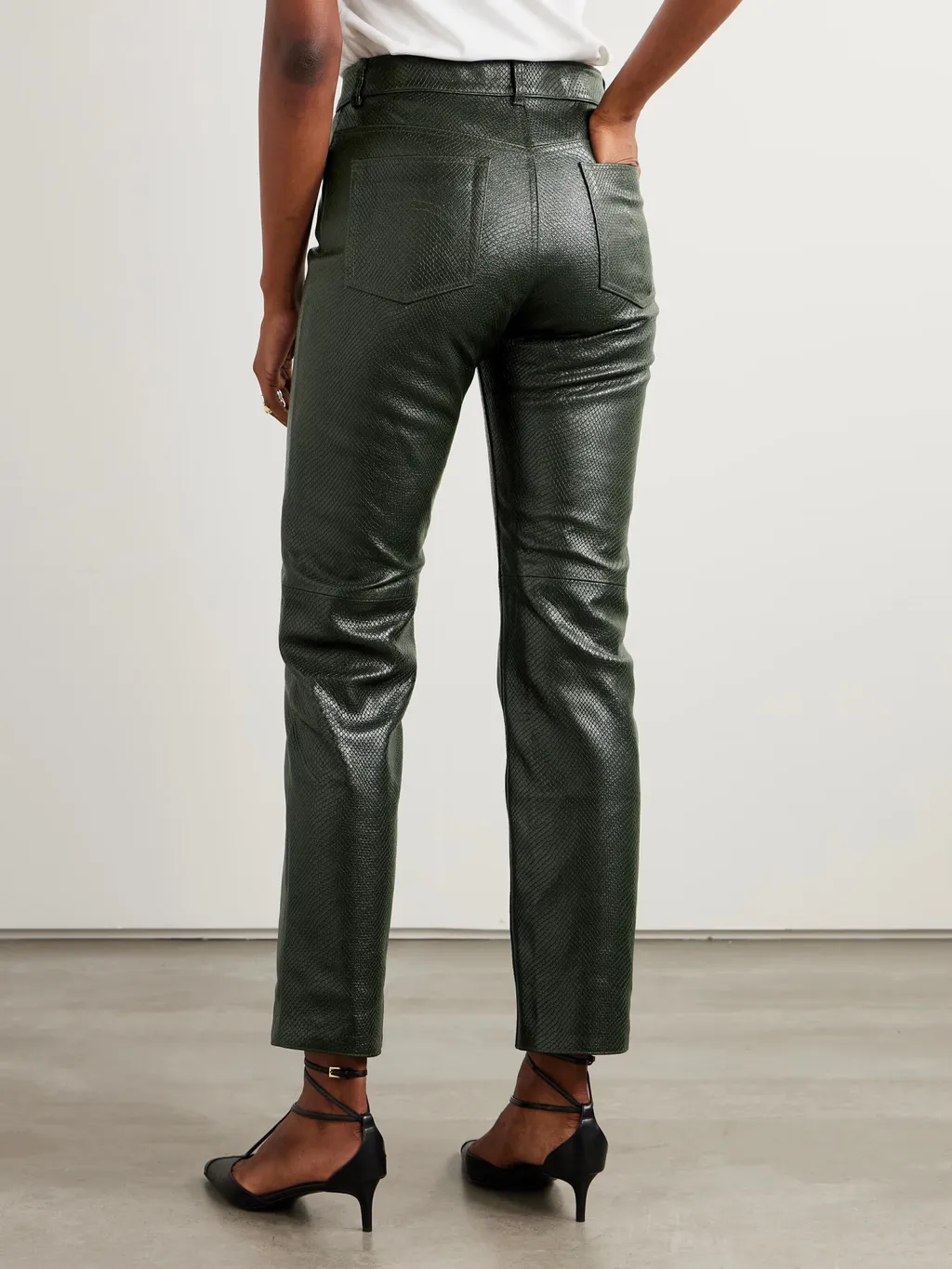 Emera Snake-Effect Leather Straight-Leg Pants