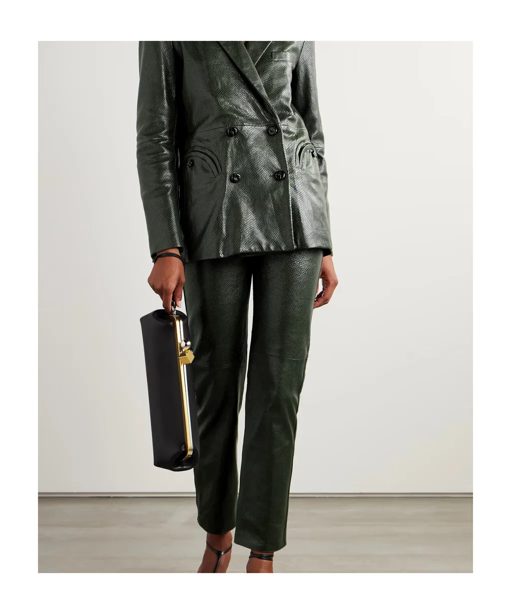 Emera Snake-Effect Leather Straight-Leg Pants