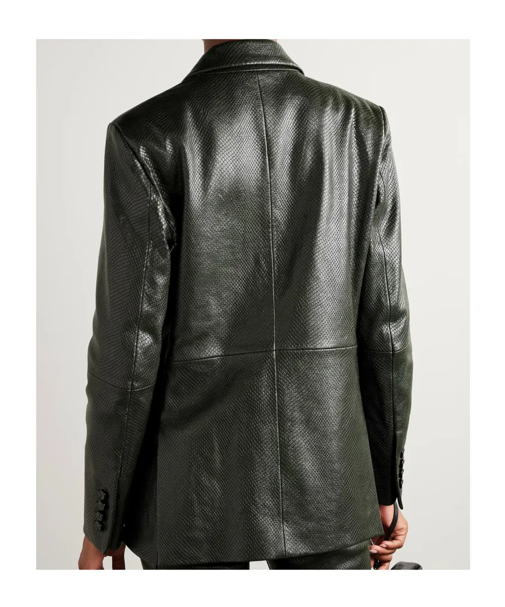 Emera Double-Breasted Snake-Effect Leather Blazer