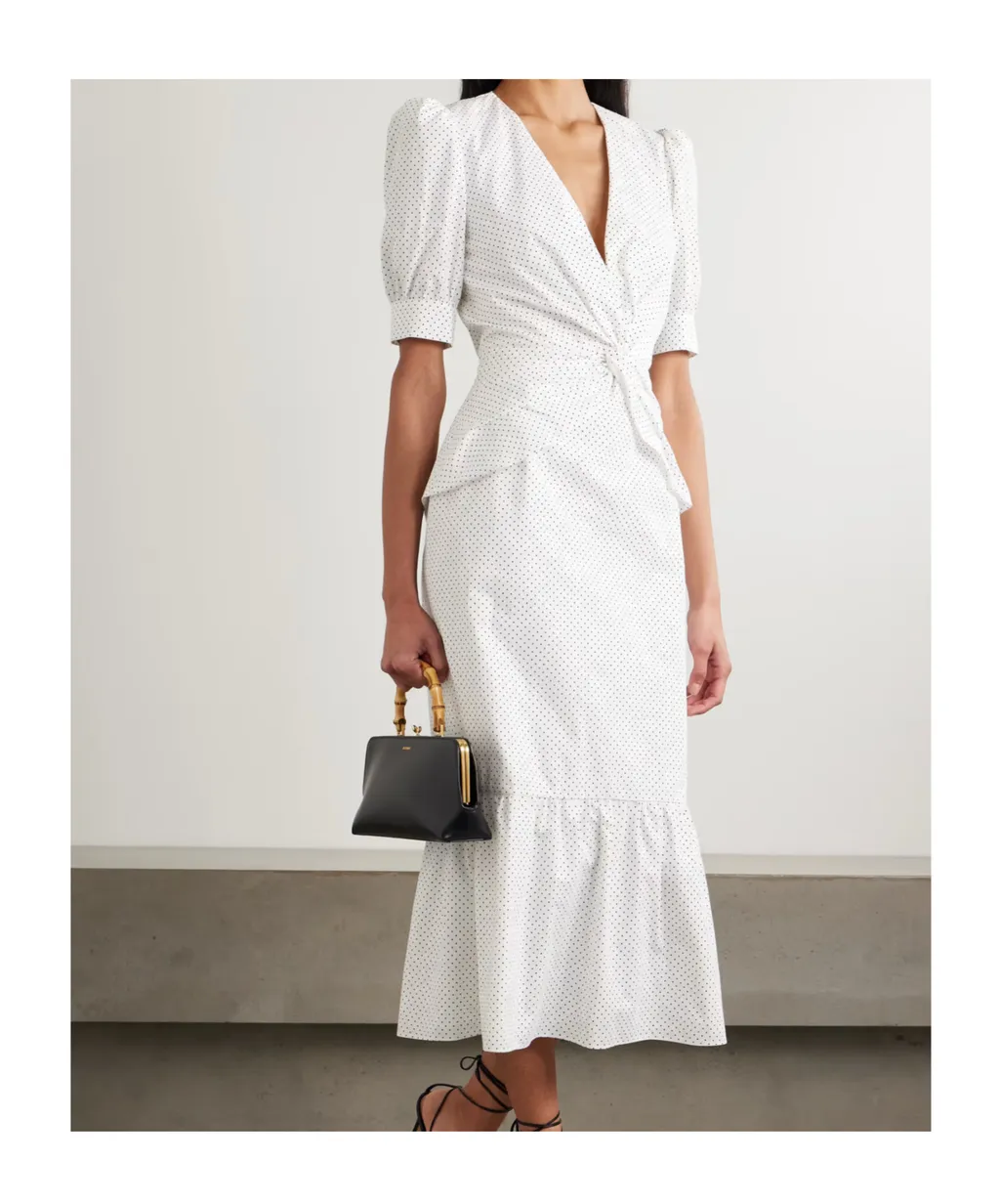 Twist-Front Gathered Printed Cotton-Poplin Midi Dress