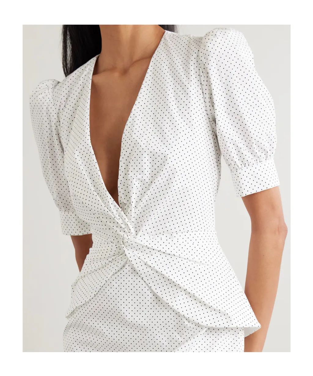 Twist-Front Gathered Printed Cotton-Poplin Midi Dress