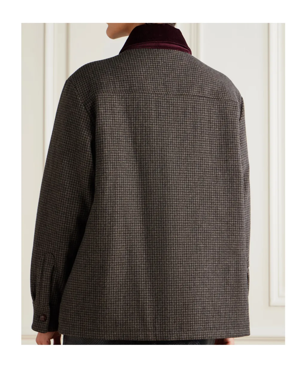 Badis Berber Cotton Corduroy-Trimmed Houndstooth Wool-Blend Jacket