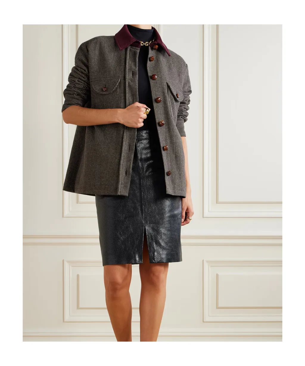 Badis Berber Cotton Corduroy-Trimmed Houndstooth Wool-Blend Jacket