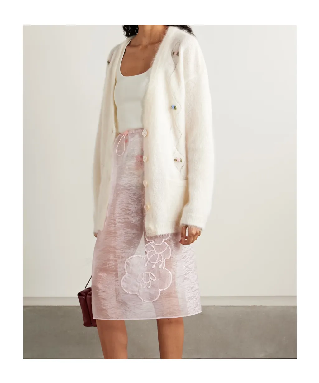 Embroidered Pointelle-Knit Mohair-Blend Cardigan