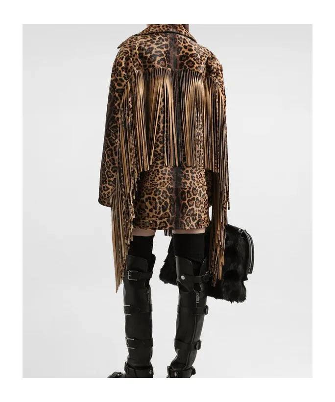 Leopard-Print Fringe Coat