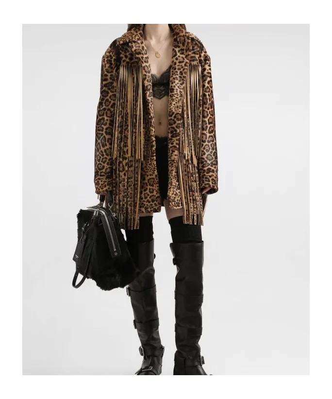 Leopard-Print Fringe Coat