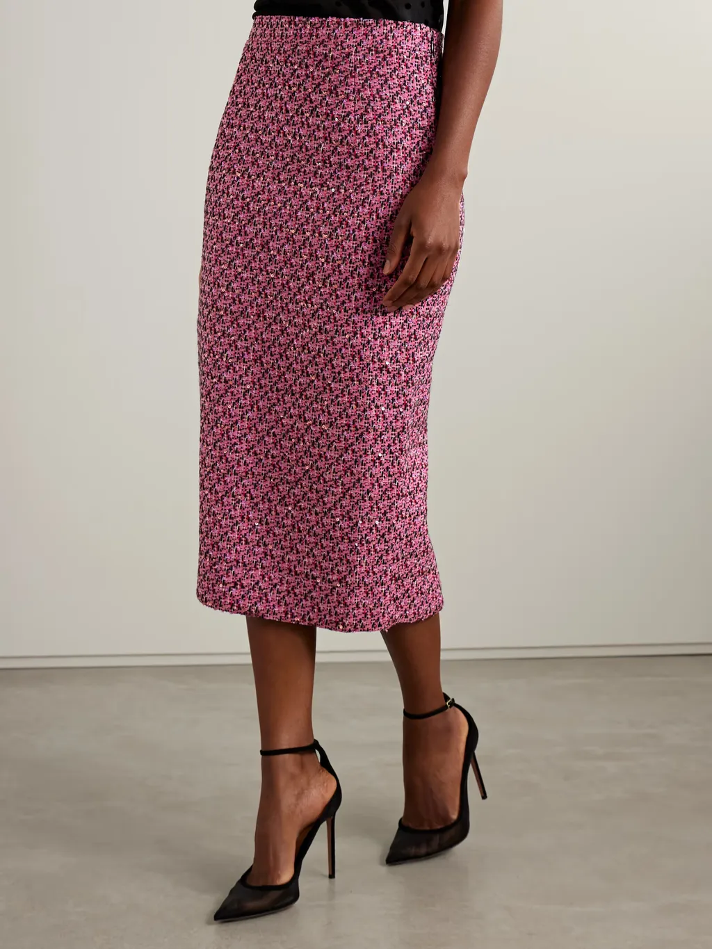 Sequin-Embellished Tweed Midi Skirt