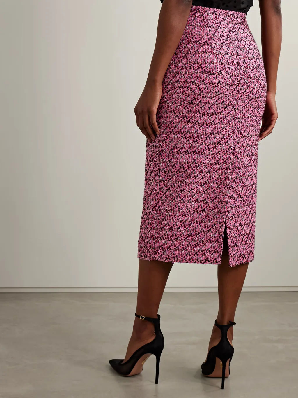 Sequin-Embellished Tweed Midi Skirt