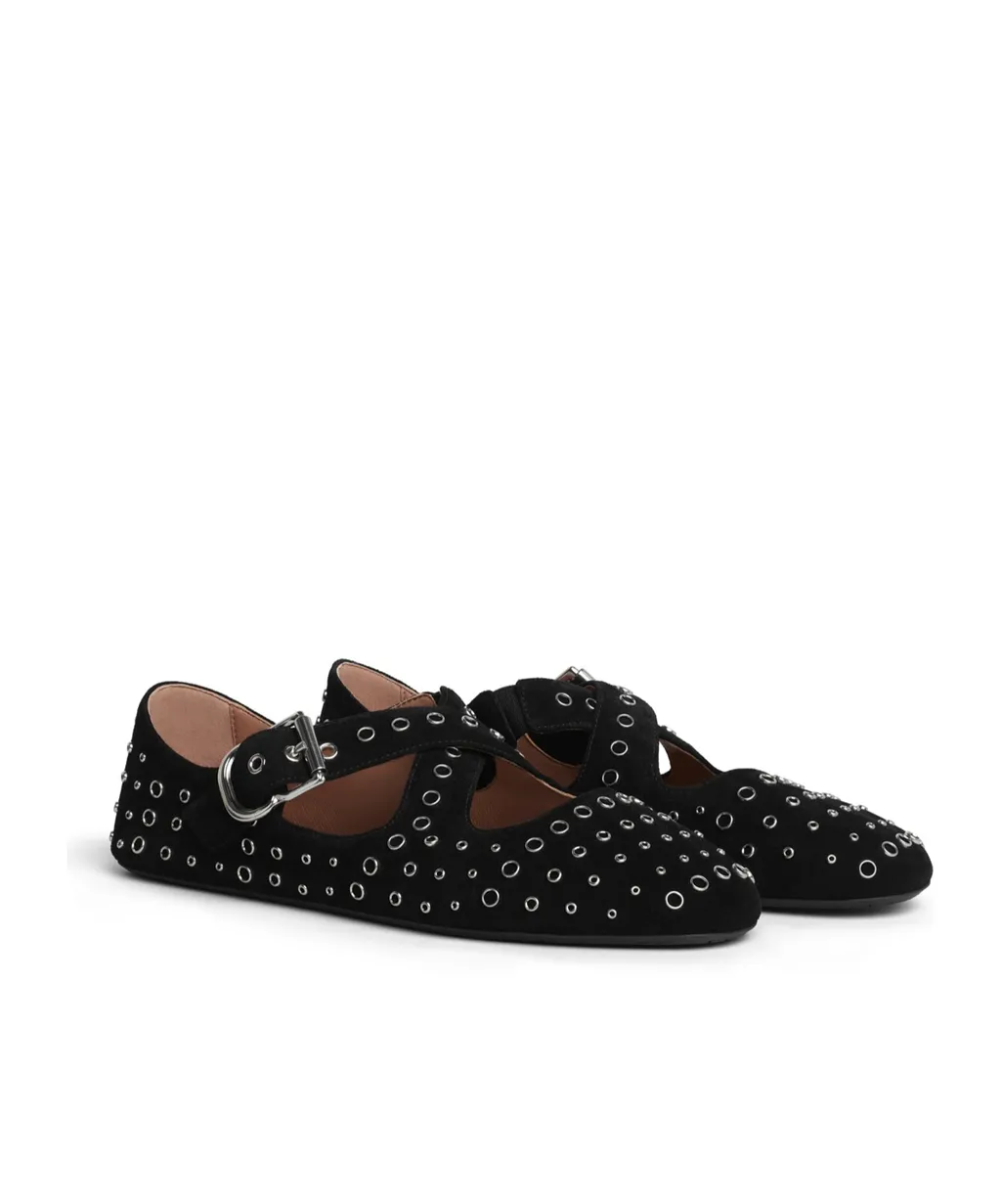 Criss-Cross Eyelet Suede Ballet Flats
