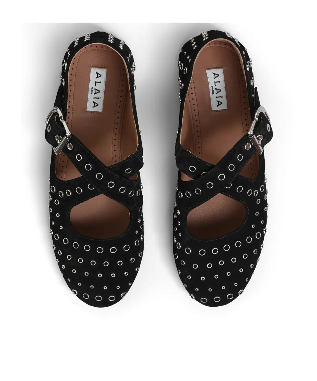 Criss-Cross Eyelet Suede Ballet Flats