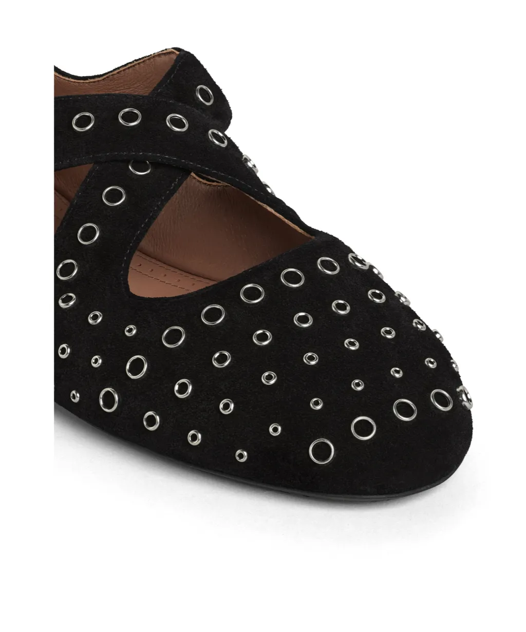 Criss-Cross Eyelet Suede Ballet Flats