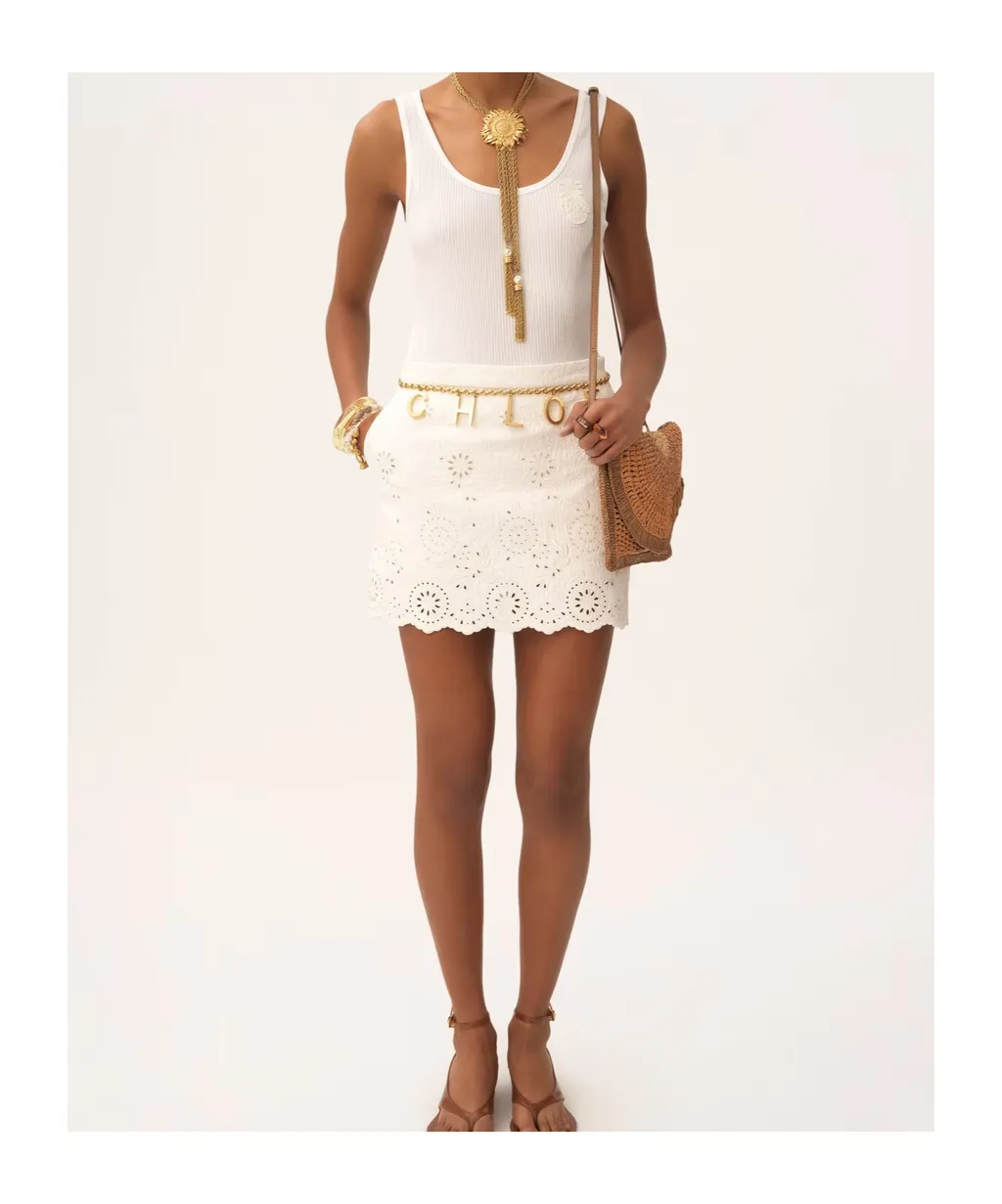 Scalloped Mini Skirt In A Cotton Mix
