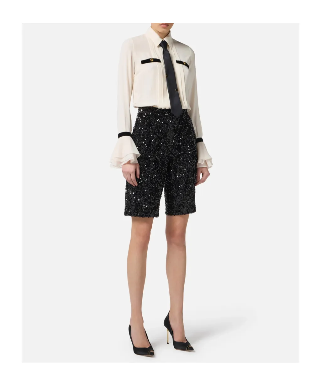 Sequin-Embellished Tie-Neck Playsuit