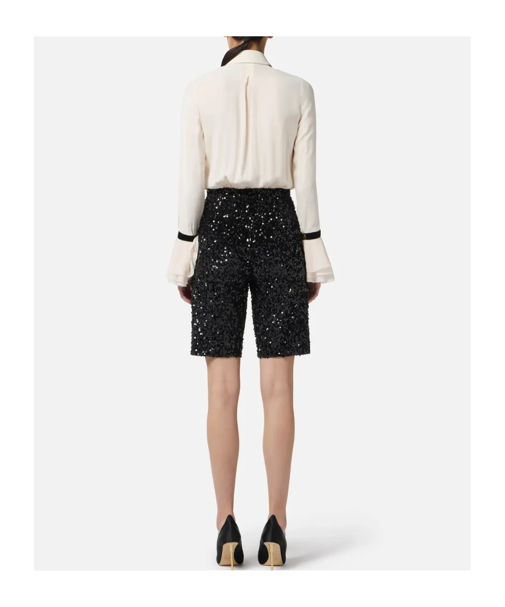 Sequin-Embellished Tie-Neck Playsuit