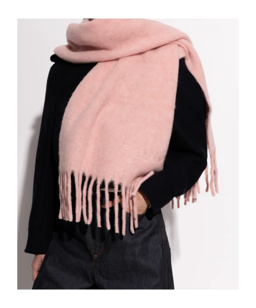 Givenchy Logo Embroidered Fringed Scarf