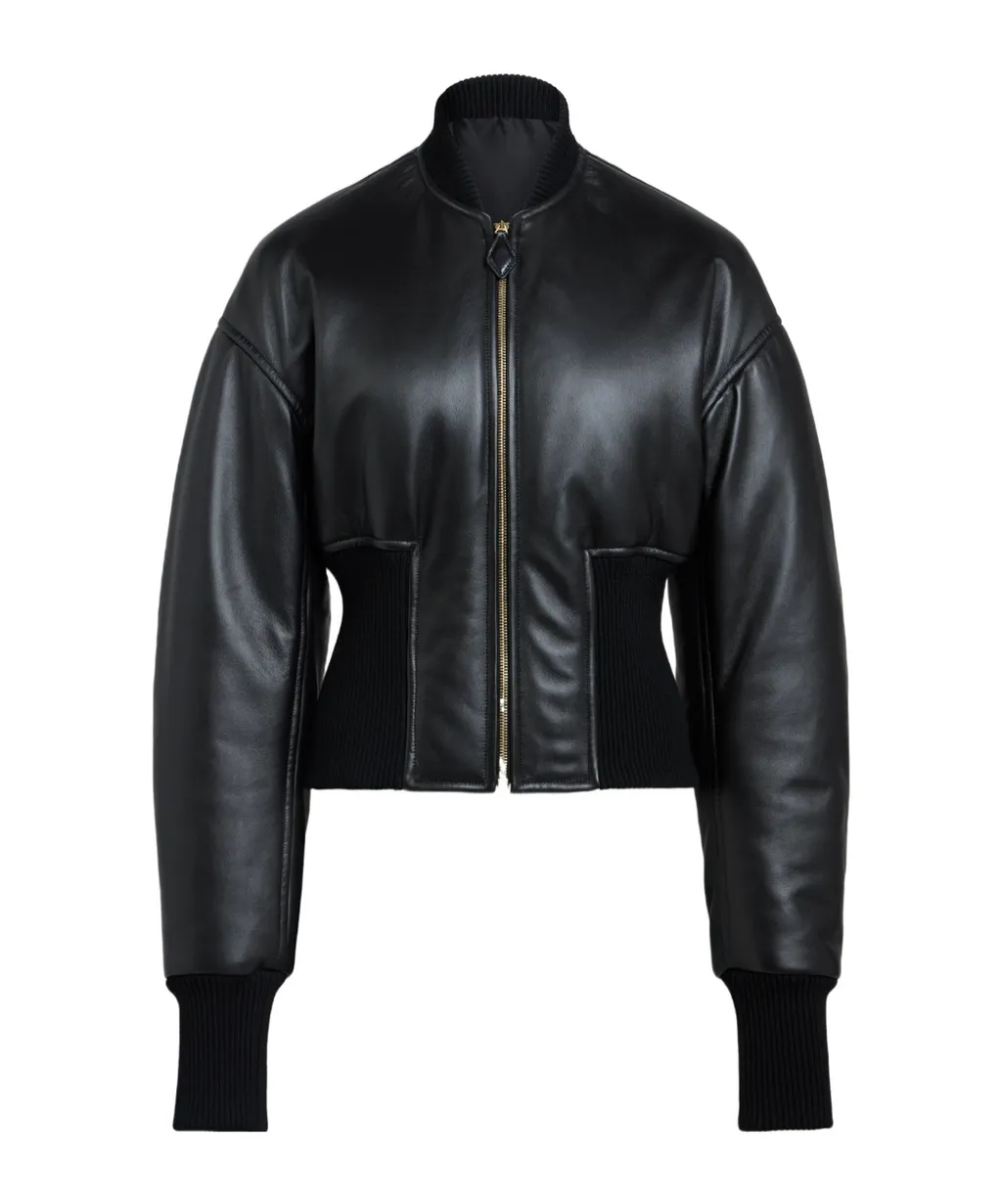 Rib-Knit Leather Jacket