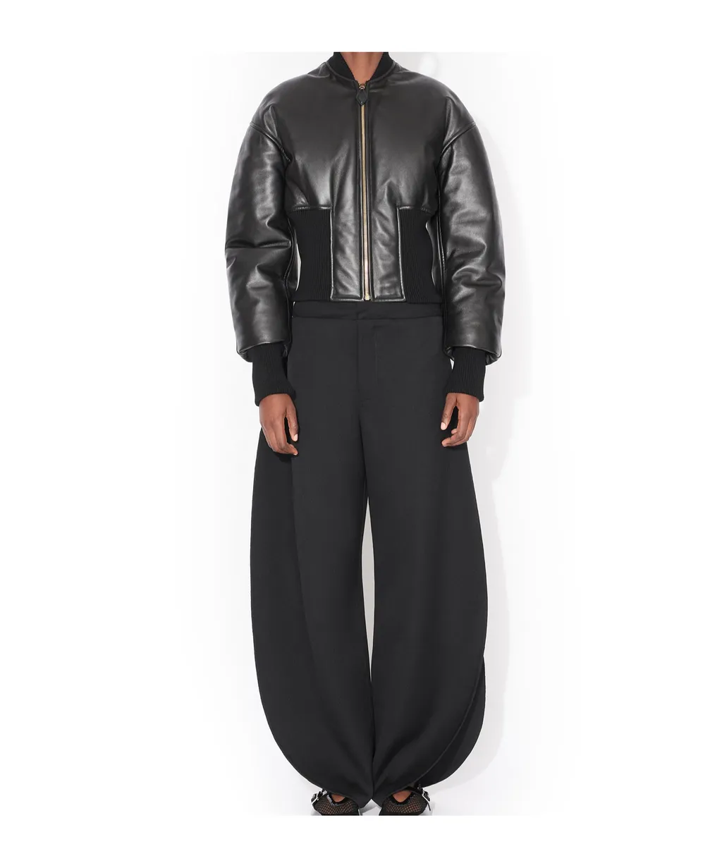 Rib-Knit Leather Jacket