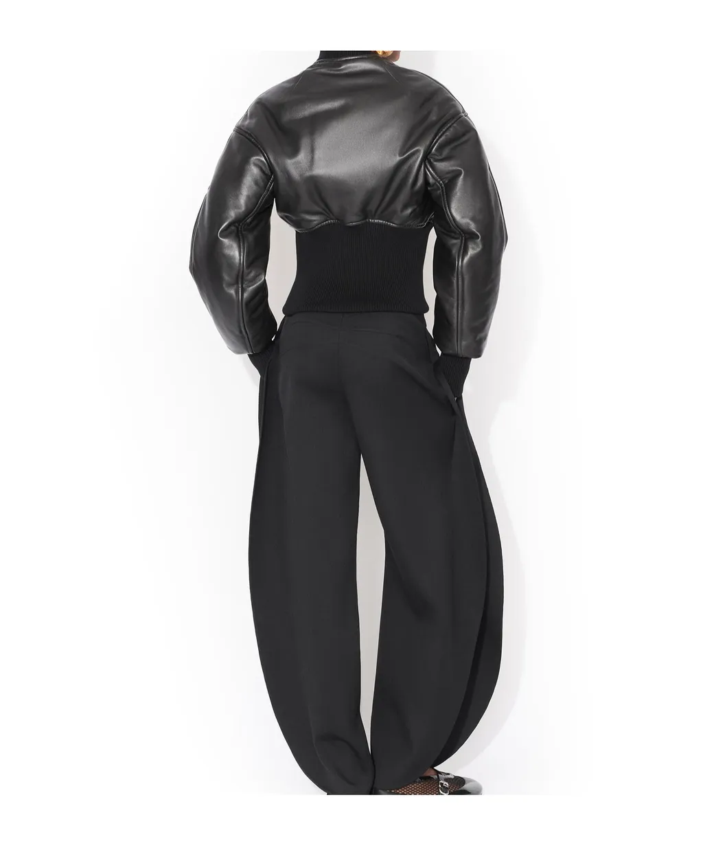 Rib-Knit Leather Jacket
