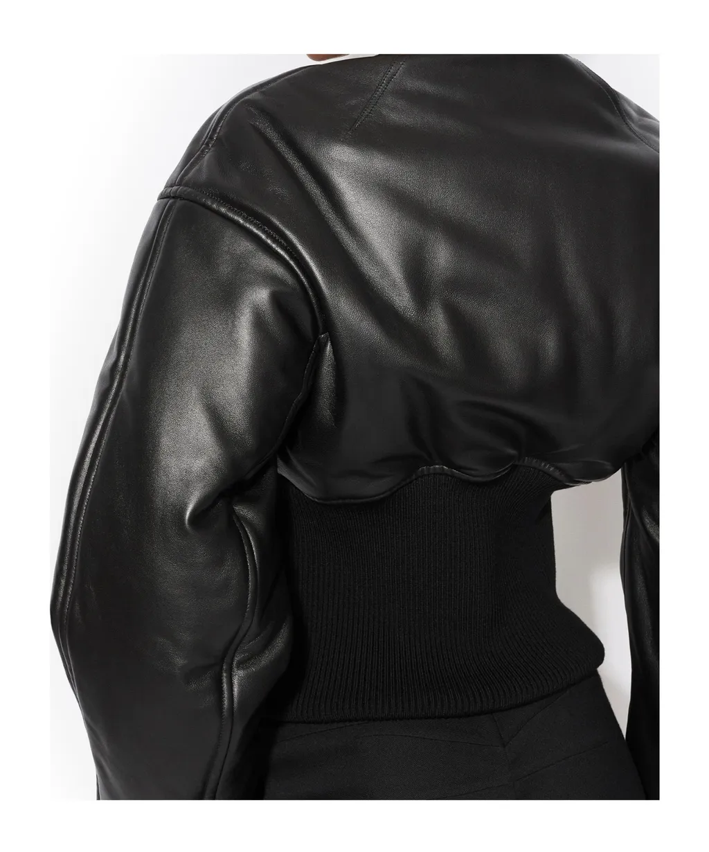 Rib-Knit Leather Jacket