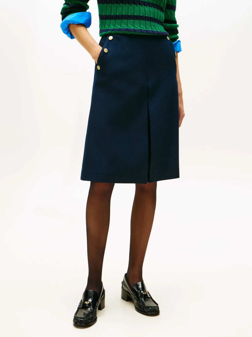 Buttoned Midi A-Line Skirt