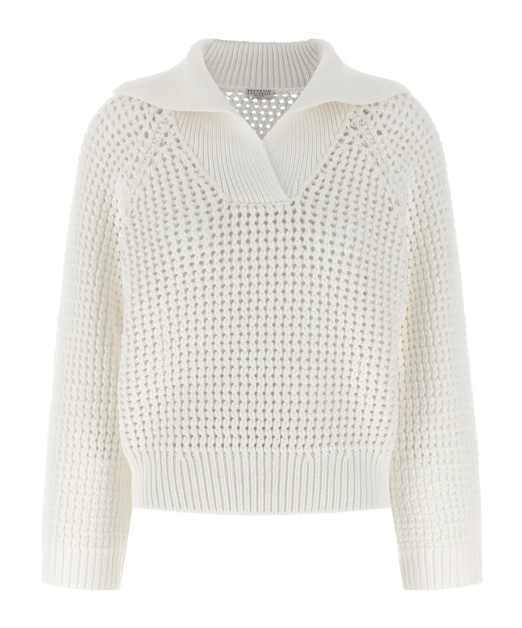 Brunello Cucinelli V-Neck Openwork Sweater