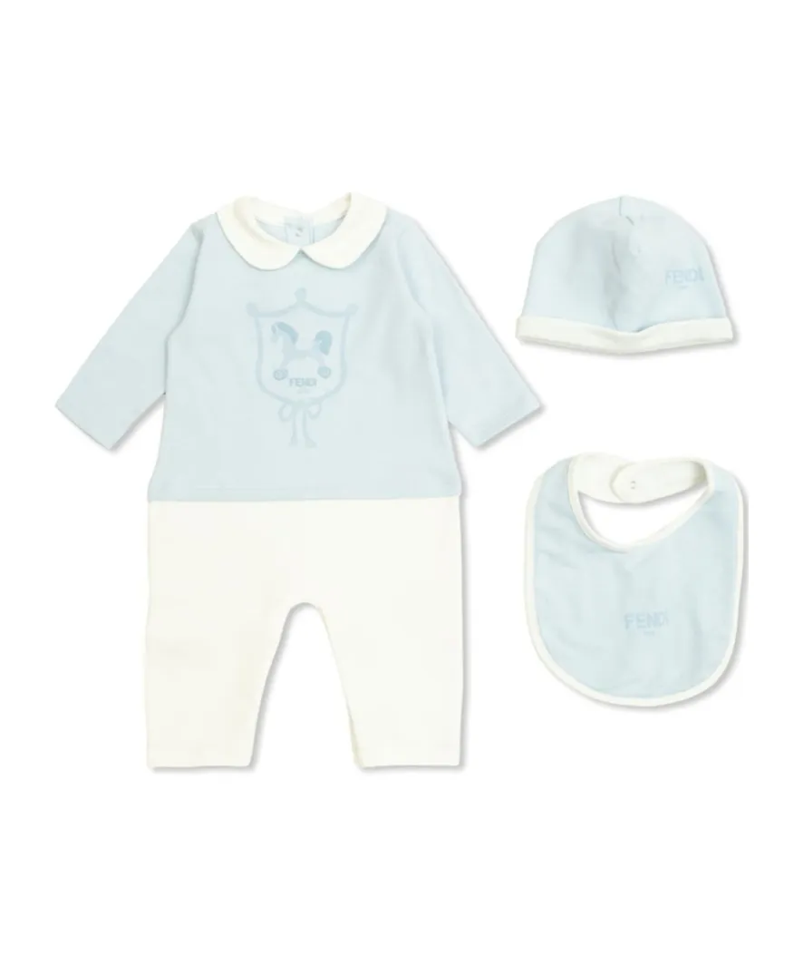 Fendi Kids Printed Sleepsuit Hat And Bib Set
