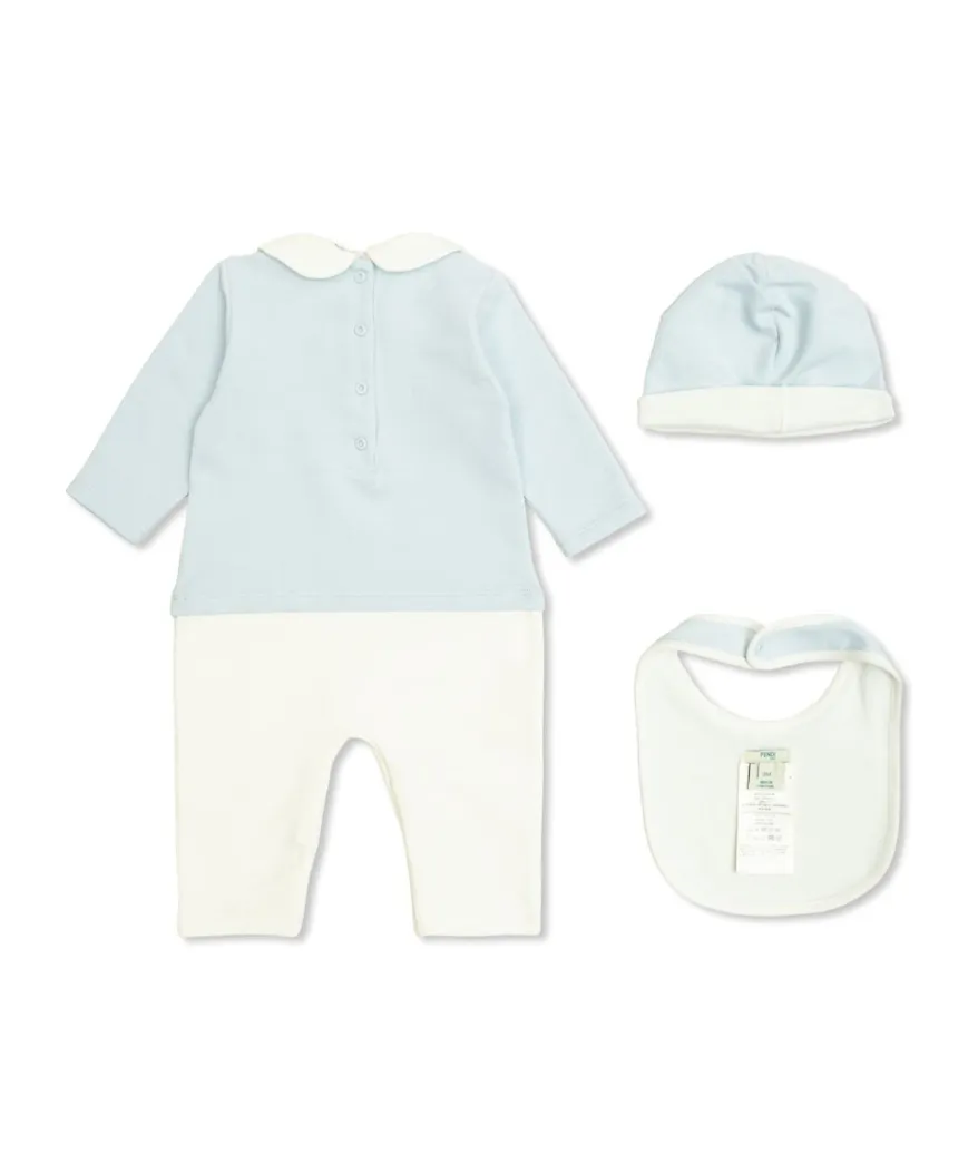 Fendi Kids Printed Sleepsuit Hat And Bib Set