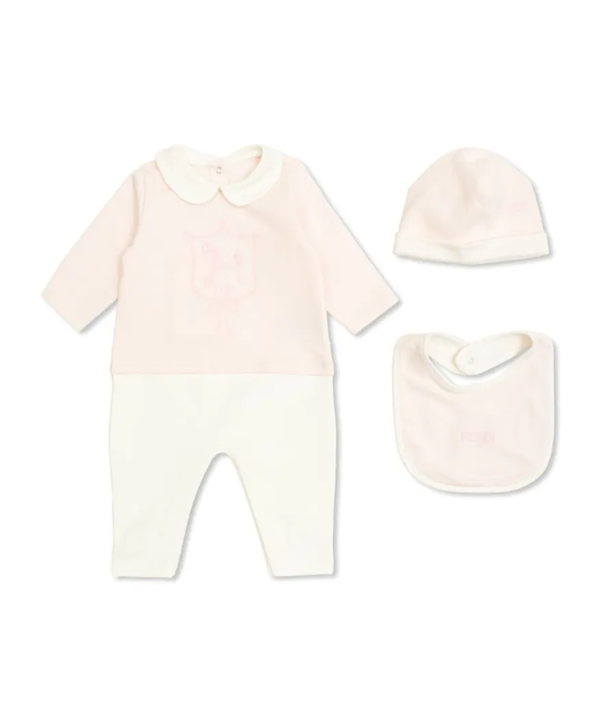 Fendi Kids Printed Sleepsuit Hat And Bib Set