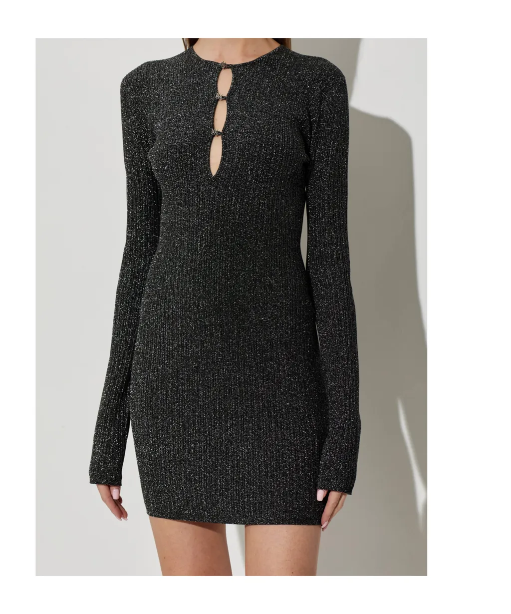 Keyhole Long-Sleeve Mini Dress