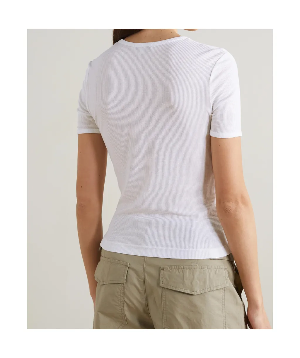 Abbie Ribbed Stretch Plain Fabric T-Shirt