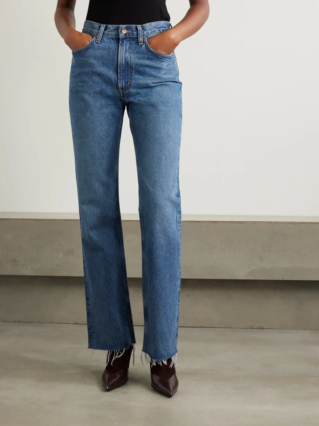 High-Waisted Bootcut Denim Trousers