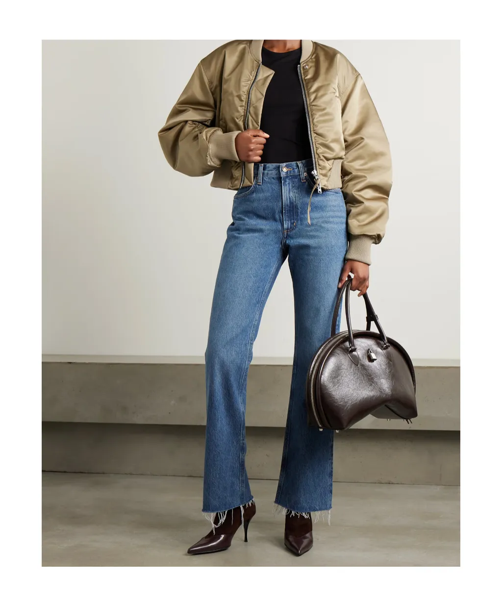 High-Waisted Bootcut Denim Trousers