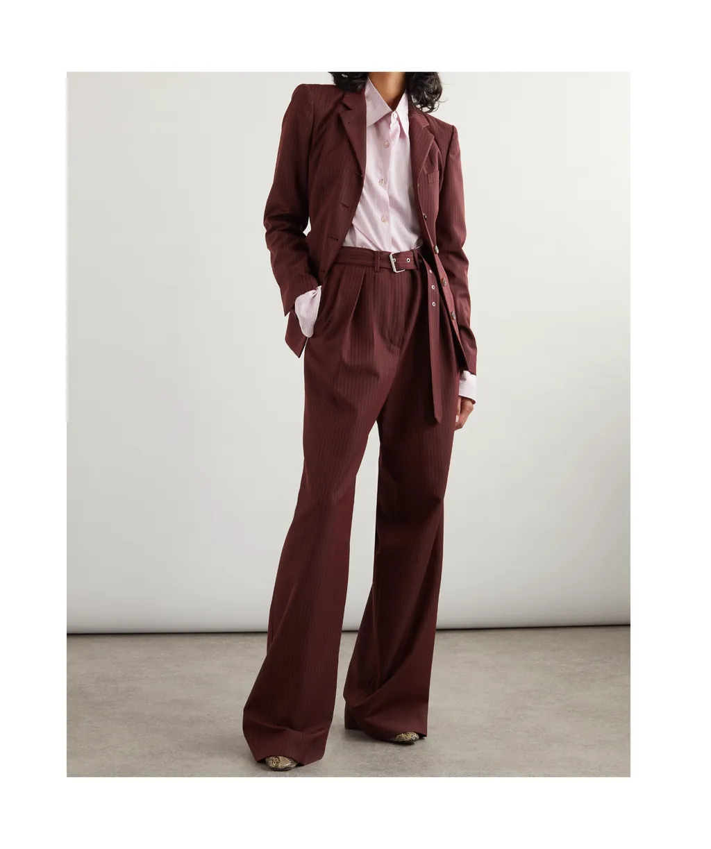 Pinstripe Wide-Leg Casual Pants