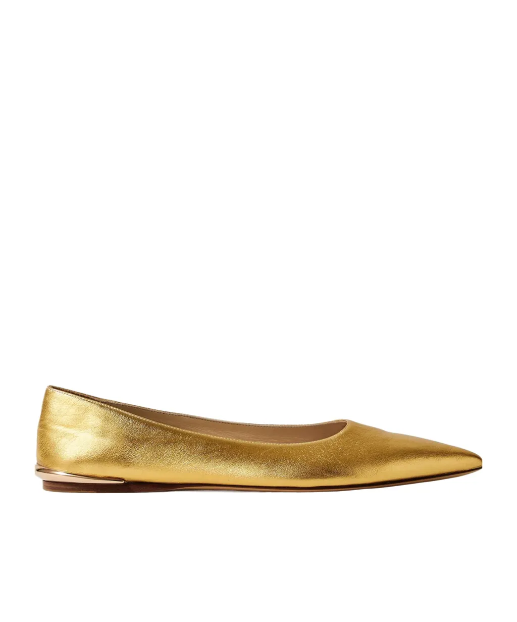 Fleur Embellished Metallic Leather Ballet Flats