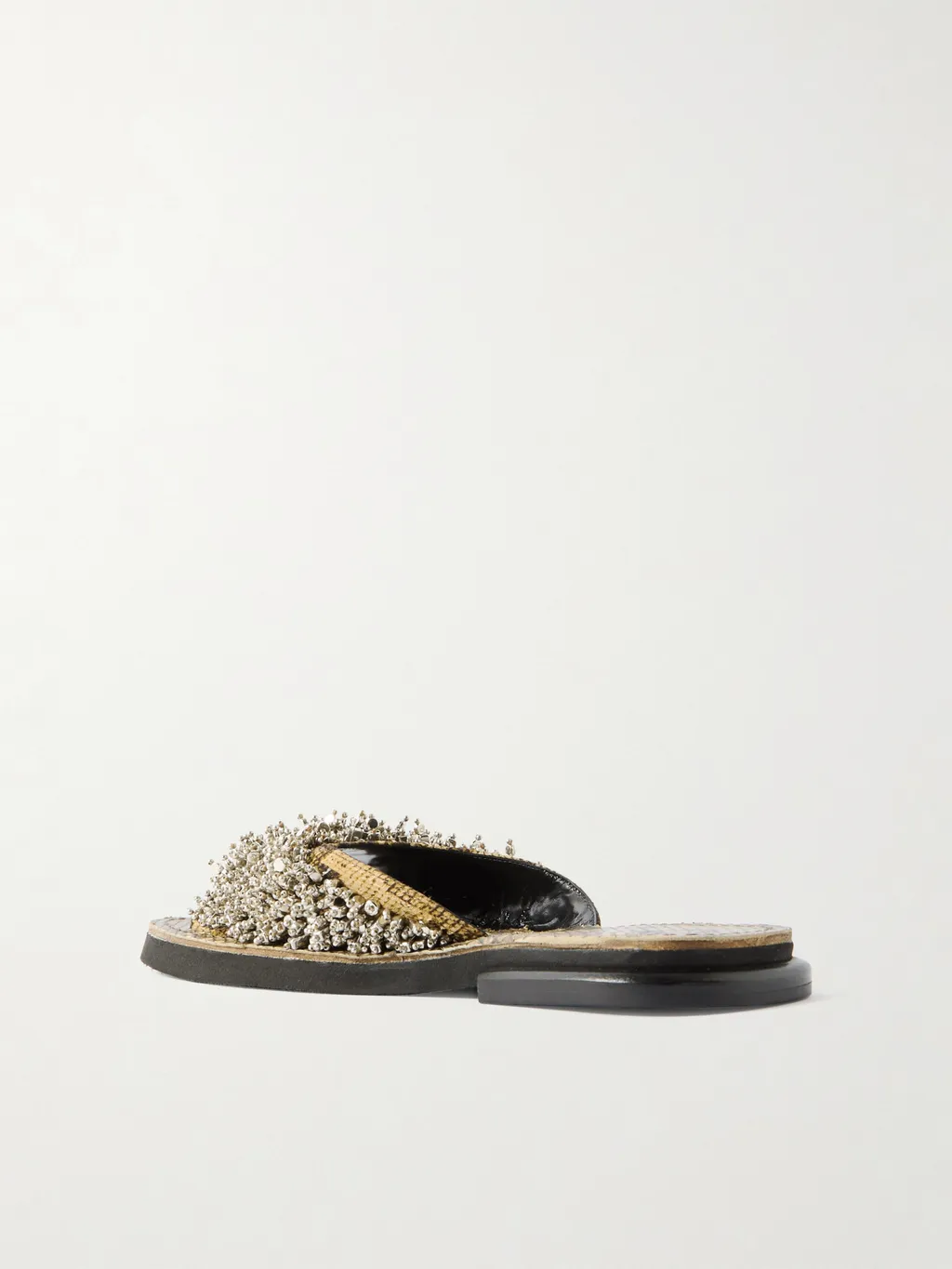 Embellished Snake-Effect Leather Slides