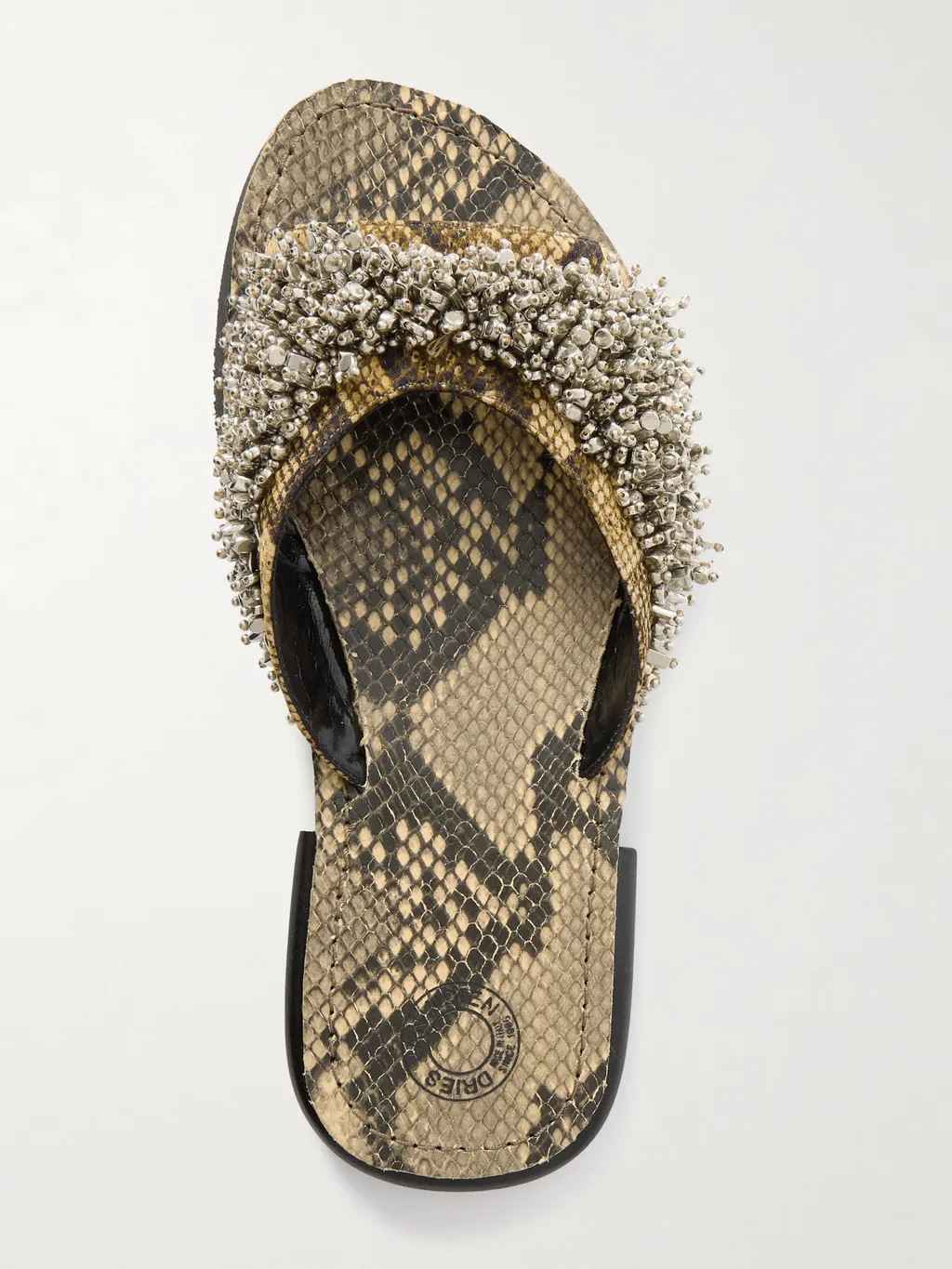 Embellished Snake-Effect Leather Slides