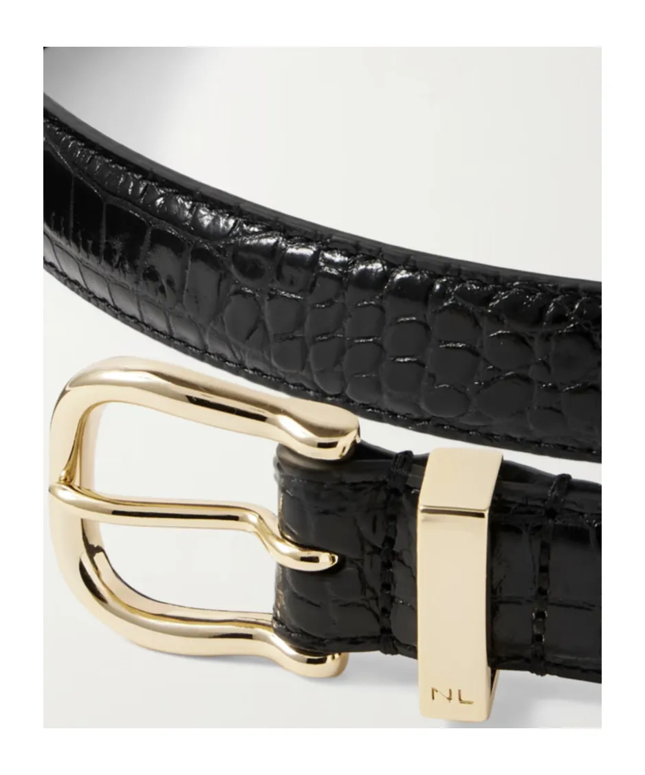 Louise Crocodile-Patterned Leather Belt