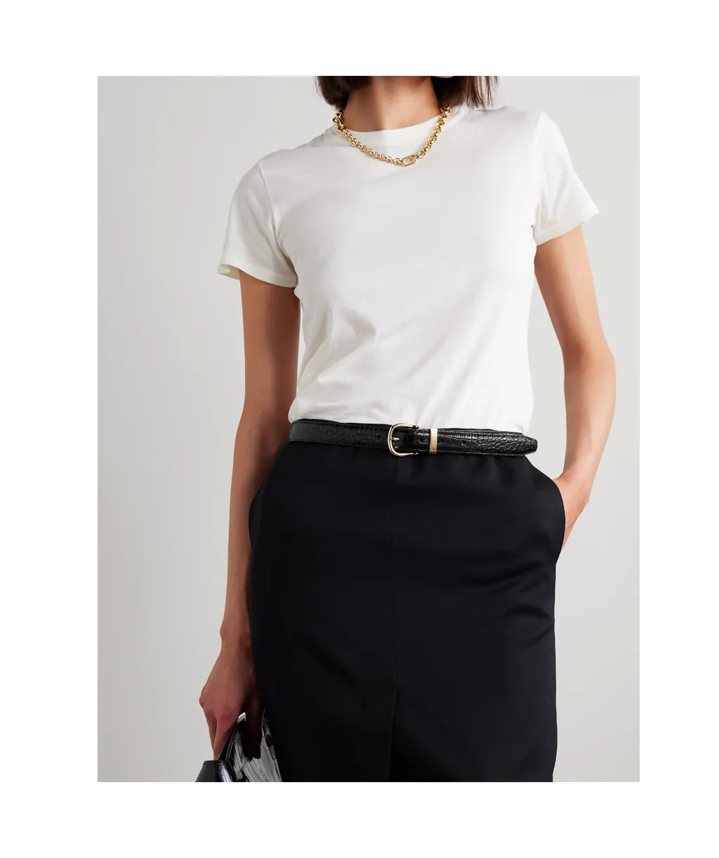 Louise Crocodile-Patterned Leather Belt