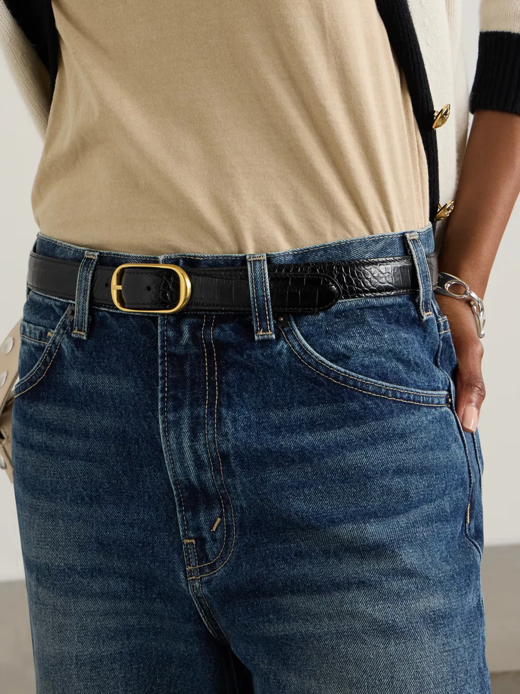 Reine Crocodile-Patterned Leather Belt