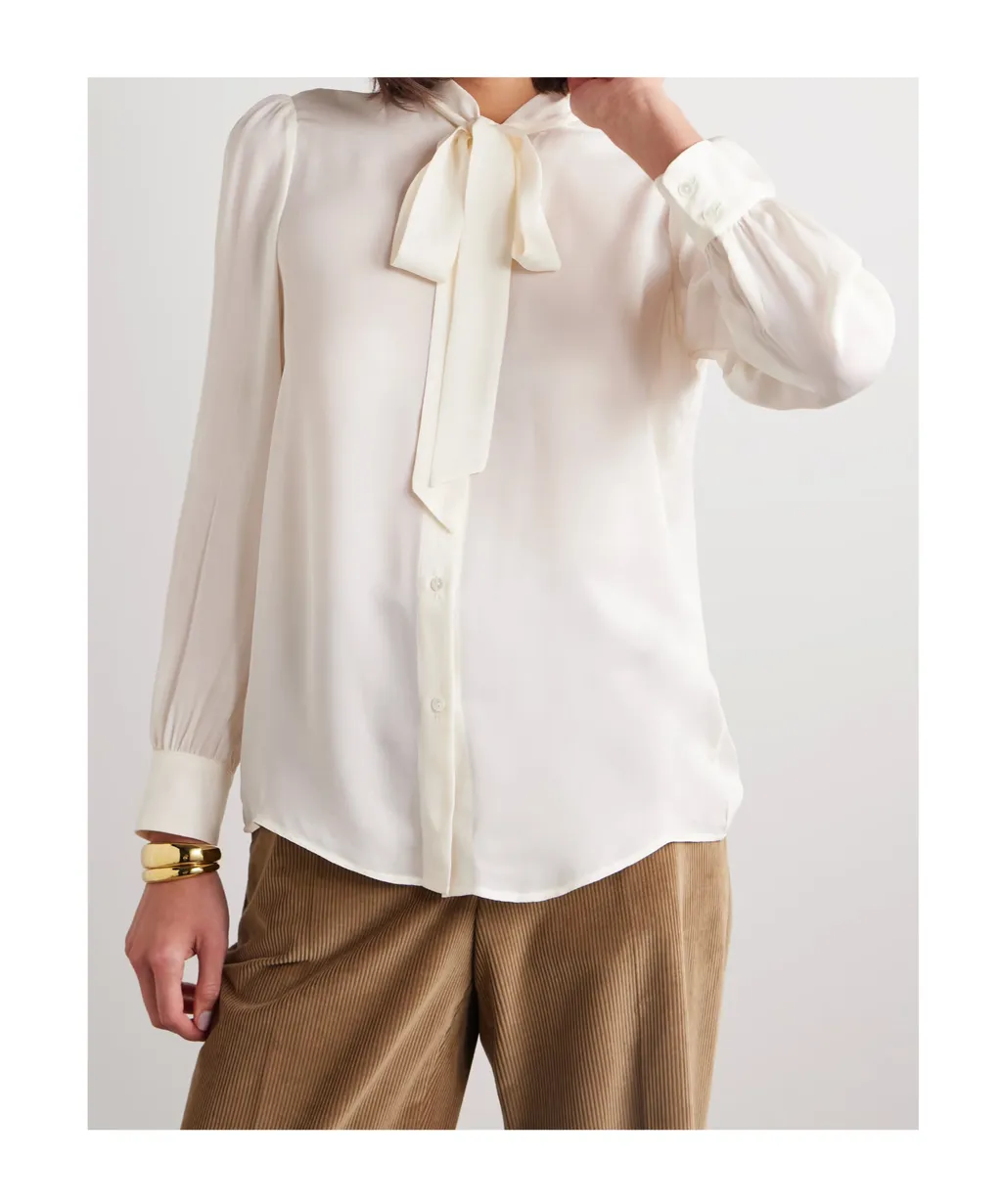 Nili Lotan Carina Pussy-Bow Silk-Chiffon Blouse