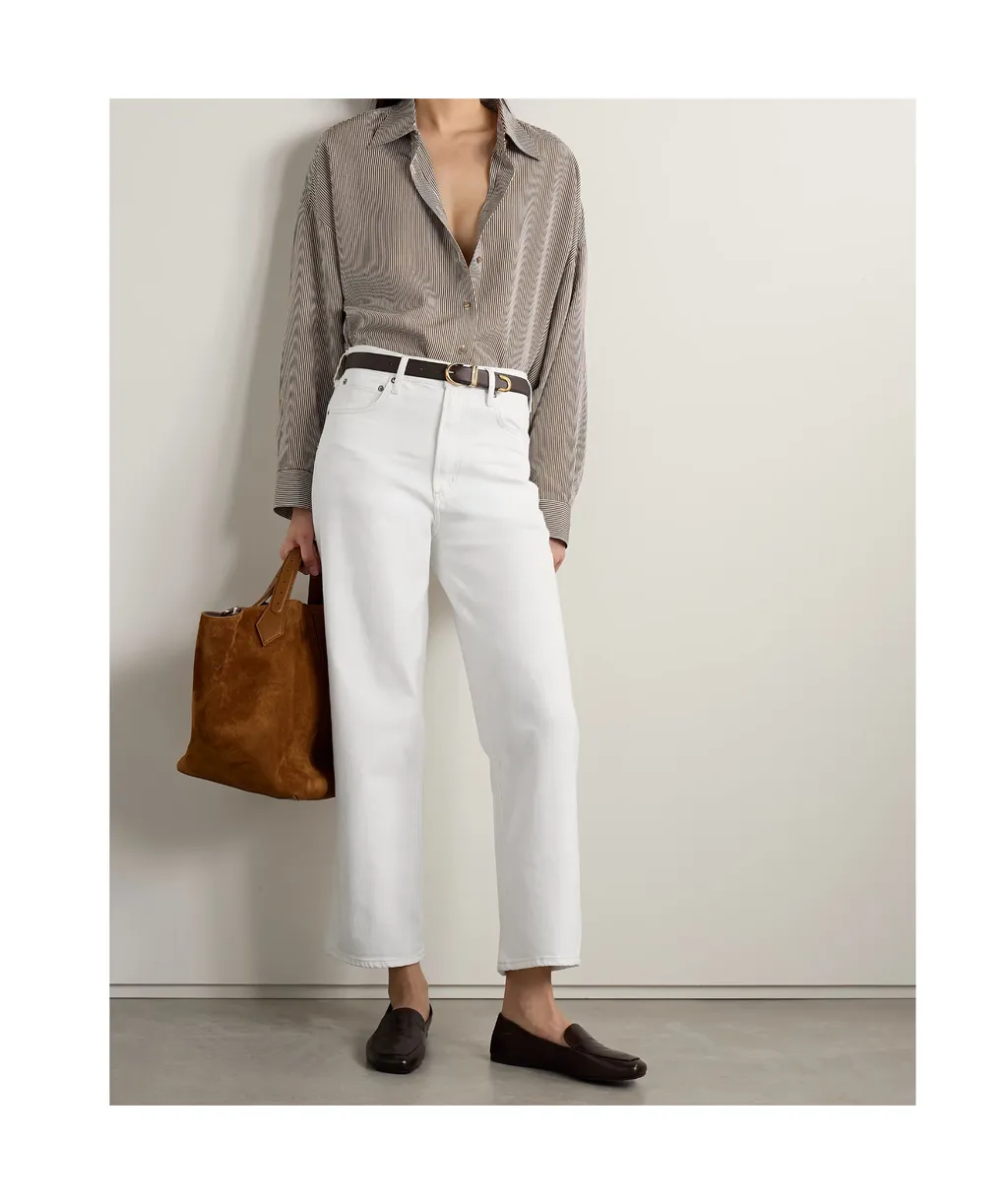 High-Waist Wide-Leg Denim Trousers