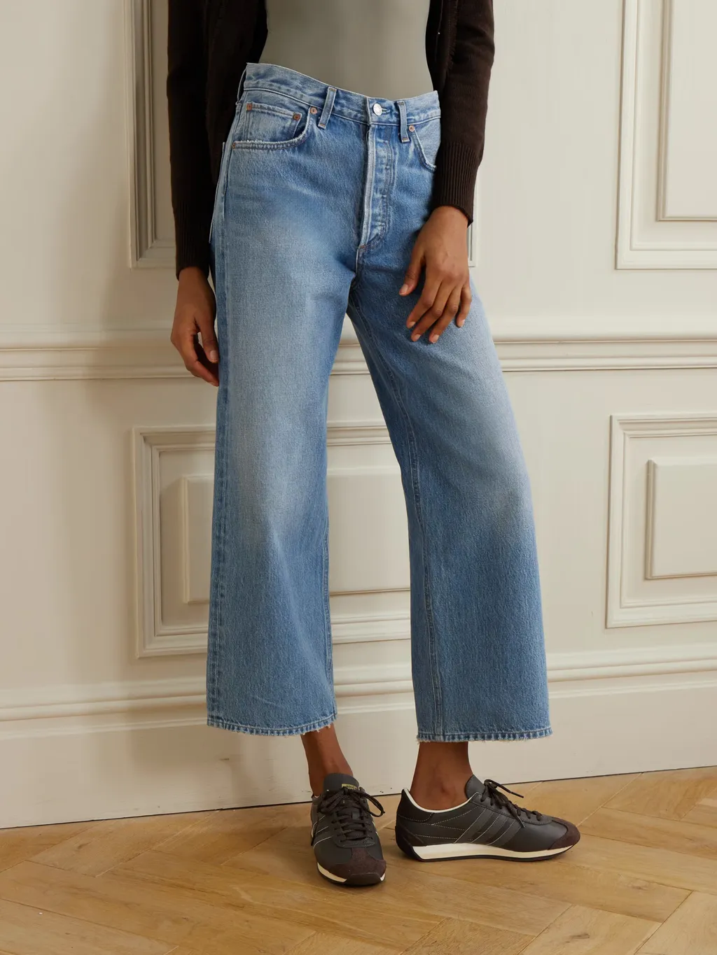 High-Waist Wide-Leg Denim Trousers