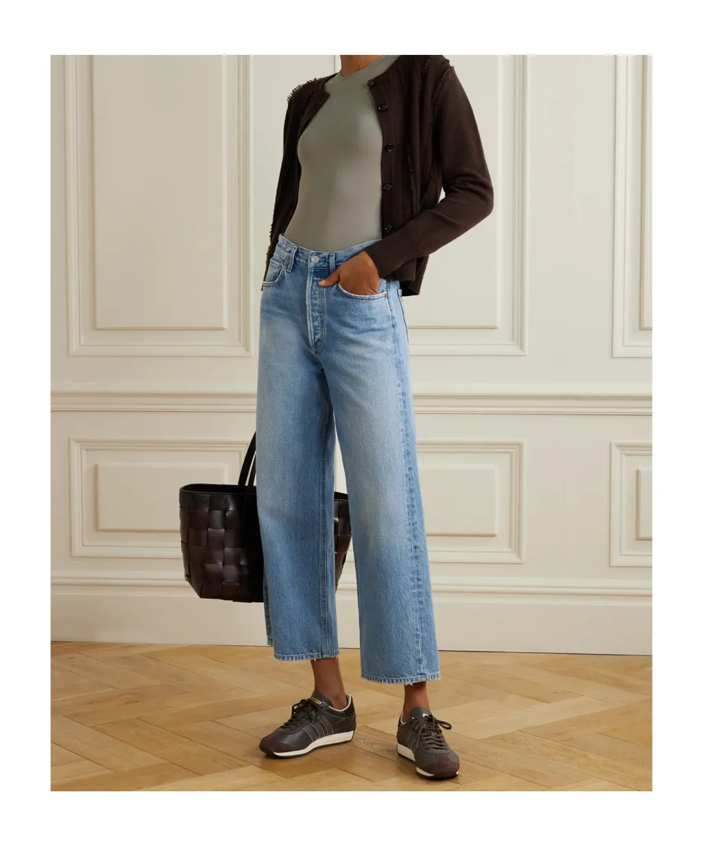 High-Waist Wide-Leg Denim Trousers