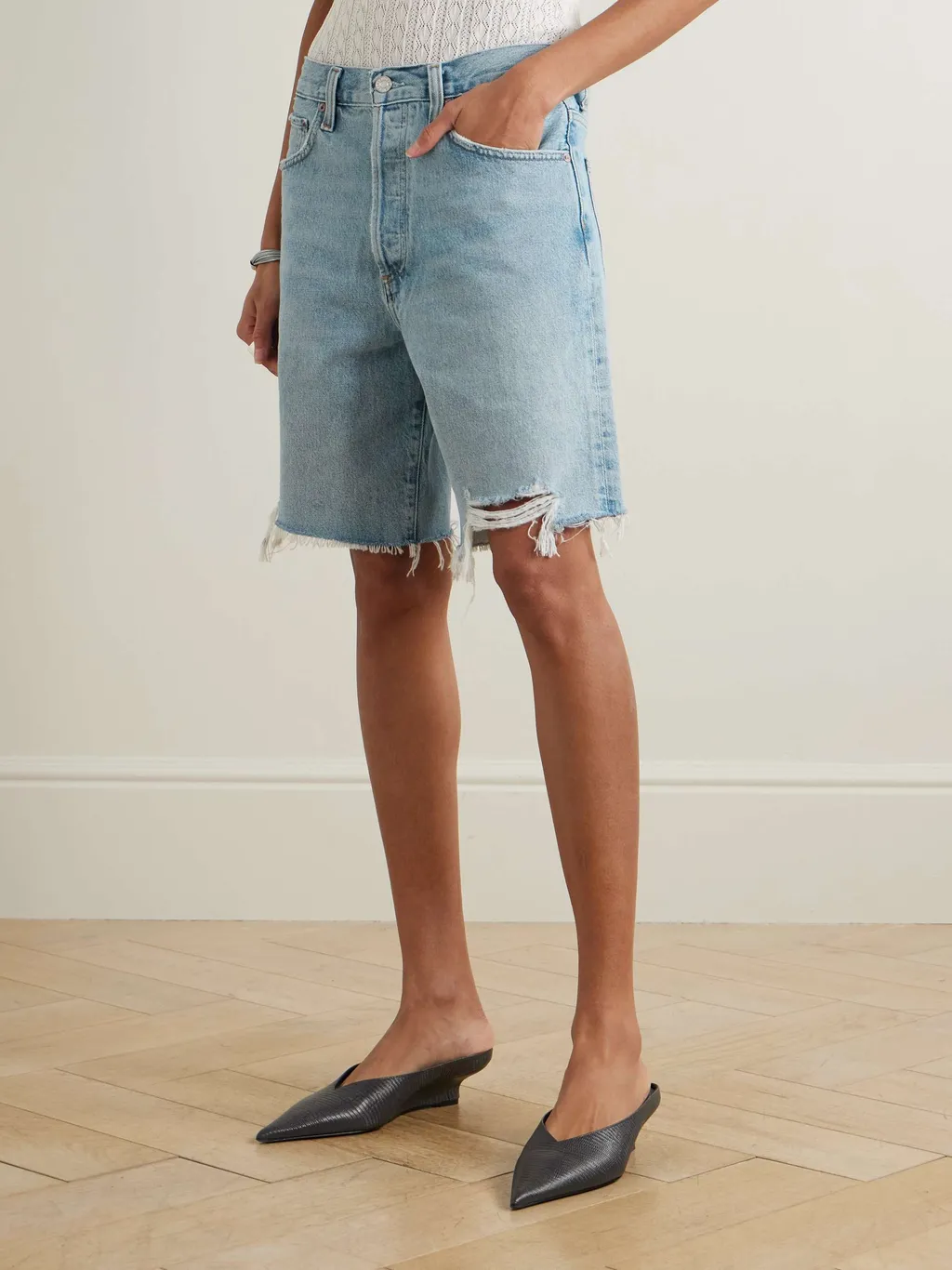 Denim Shorts With Belt Loops