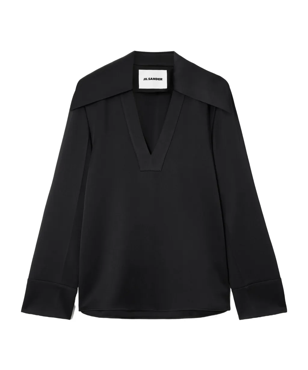 Wide-Collar Satin Blouse